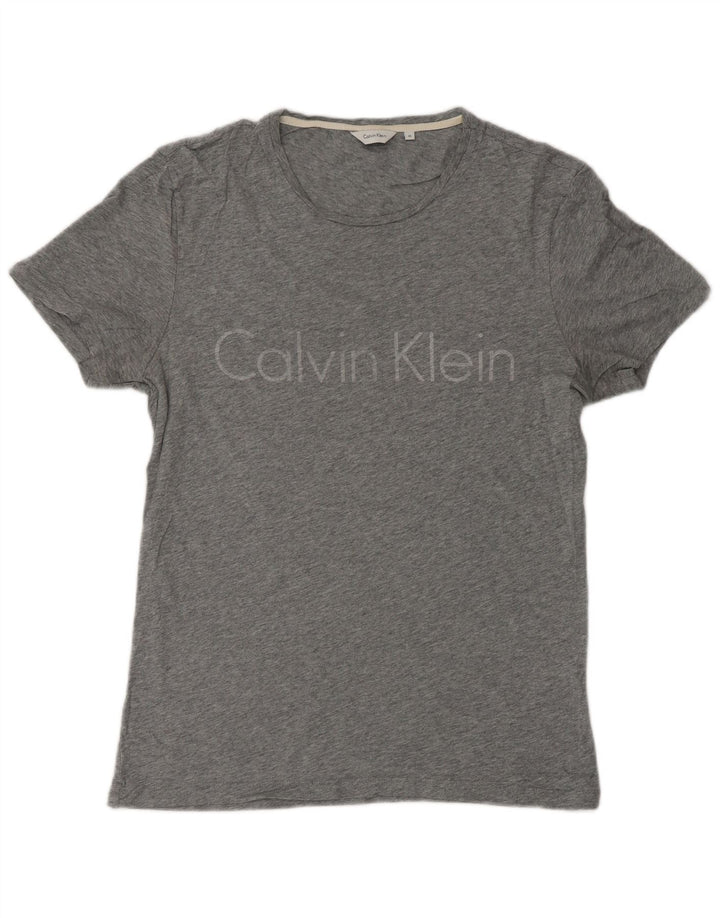 CALVIN KLEIN Camiseta gráfica para hombre Top de algodón moteado gris medio
