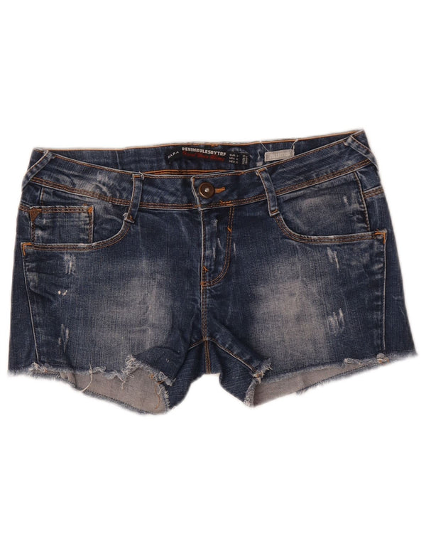 Zara Pantalones cortos de mezclilla desgastados para mujer EU 38 Small W28 Azul