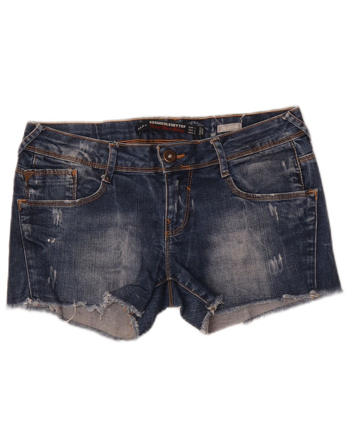 Zara Pantalones cortos de mezclilla desgastados para mujer EU 38 Small W28 Azul