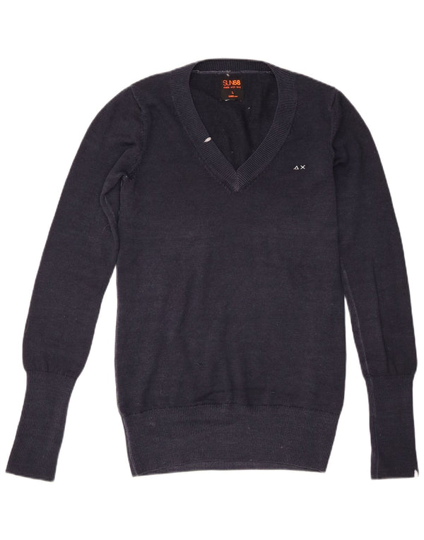 Sun68 Suéter tipo jersey con cuello en V para mujer UK 46 Large Lana azul marino