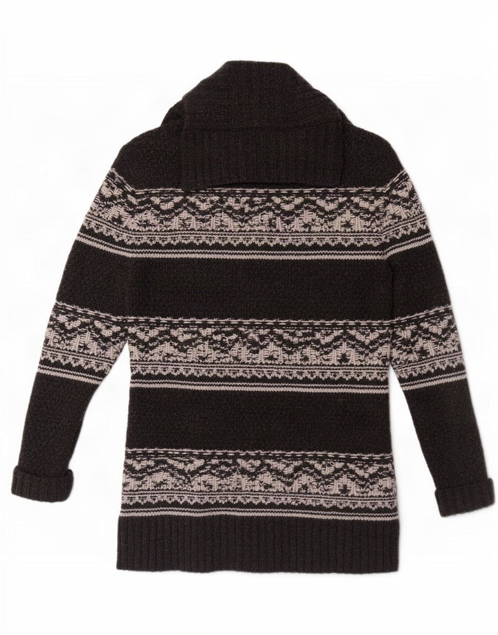 Suéter tipo cárdigan para mujer Fat Face UK 12 Lana de cordero Fair Isle gris medio