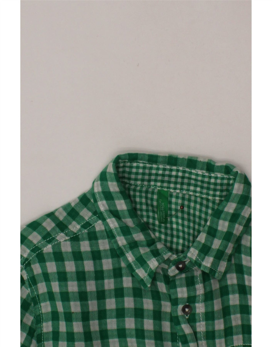 BENETTON Camisa Manga Corta Niño 10-11 Años Vichy Verde