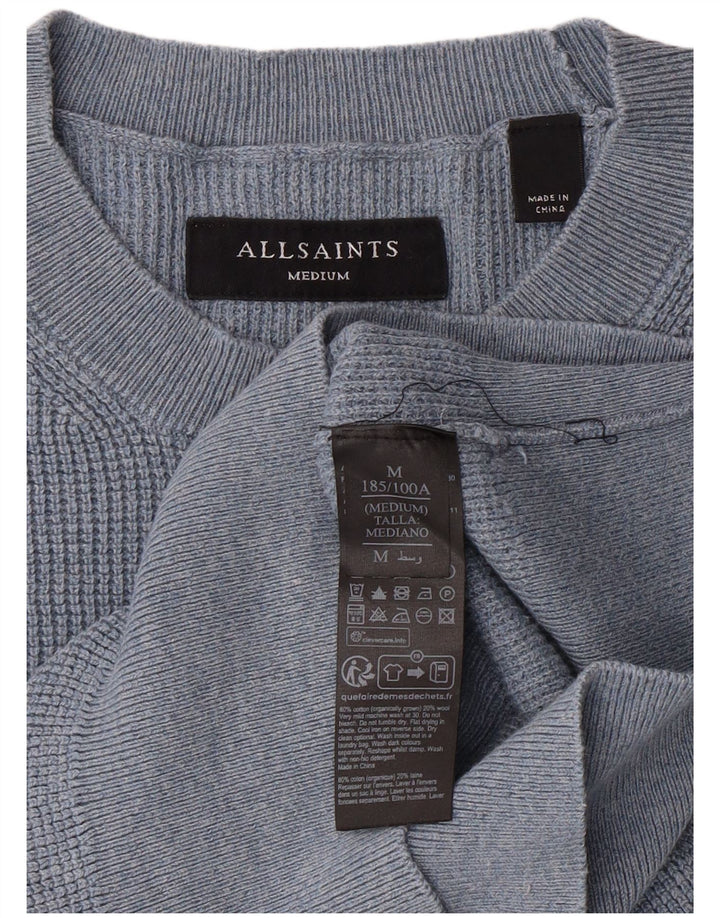 ALL SAINTS Jersey de cuello redondo para hombre de algodón azul medio