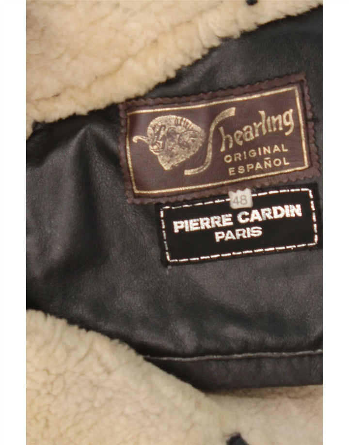 Pierre Cardin Chaqueta de piel de oveja para hombre IT 48 Cuero negro mediano