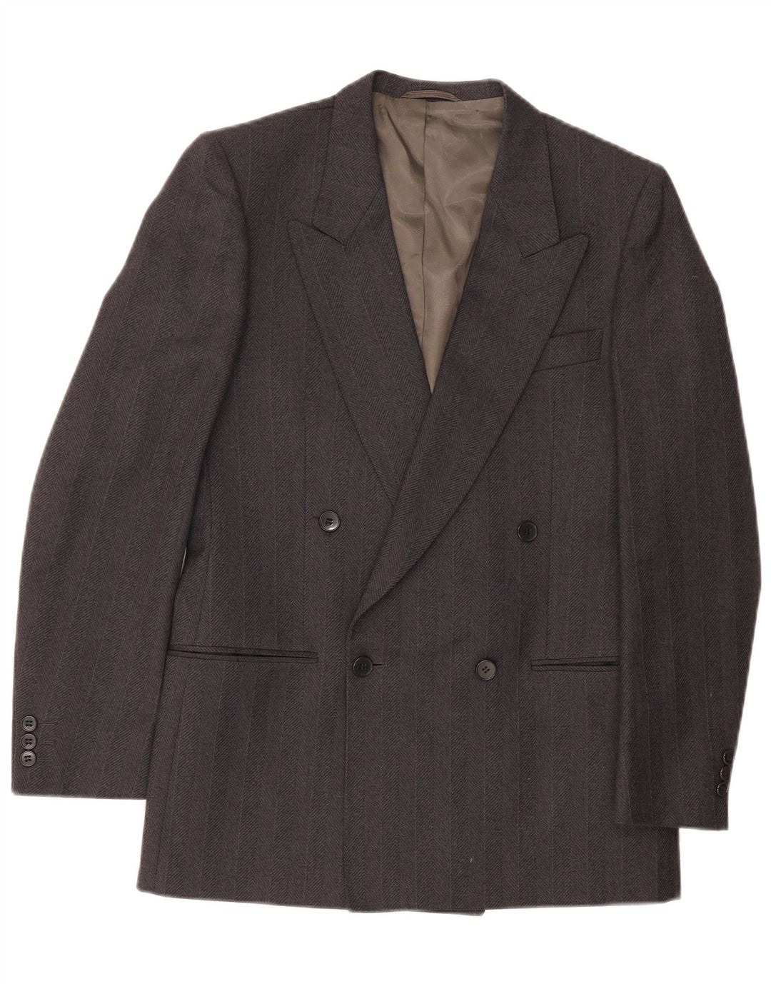 VENTANNI Chaqueta tipo blazer con doble botonadura para hombre IT 46 Small Grey Virgin Wool