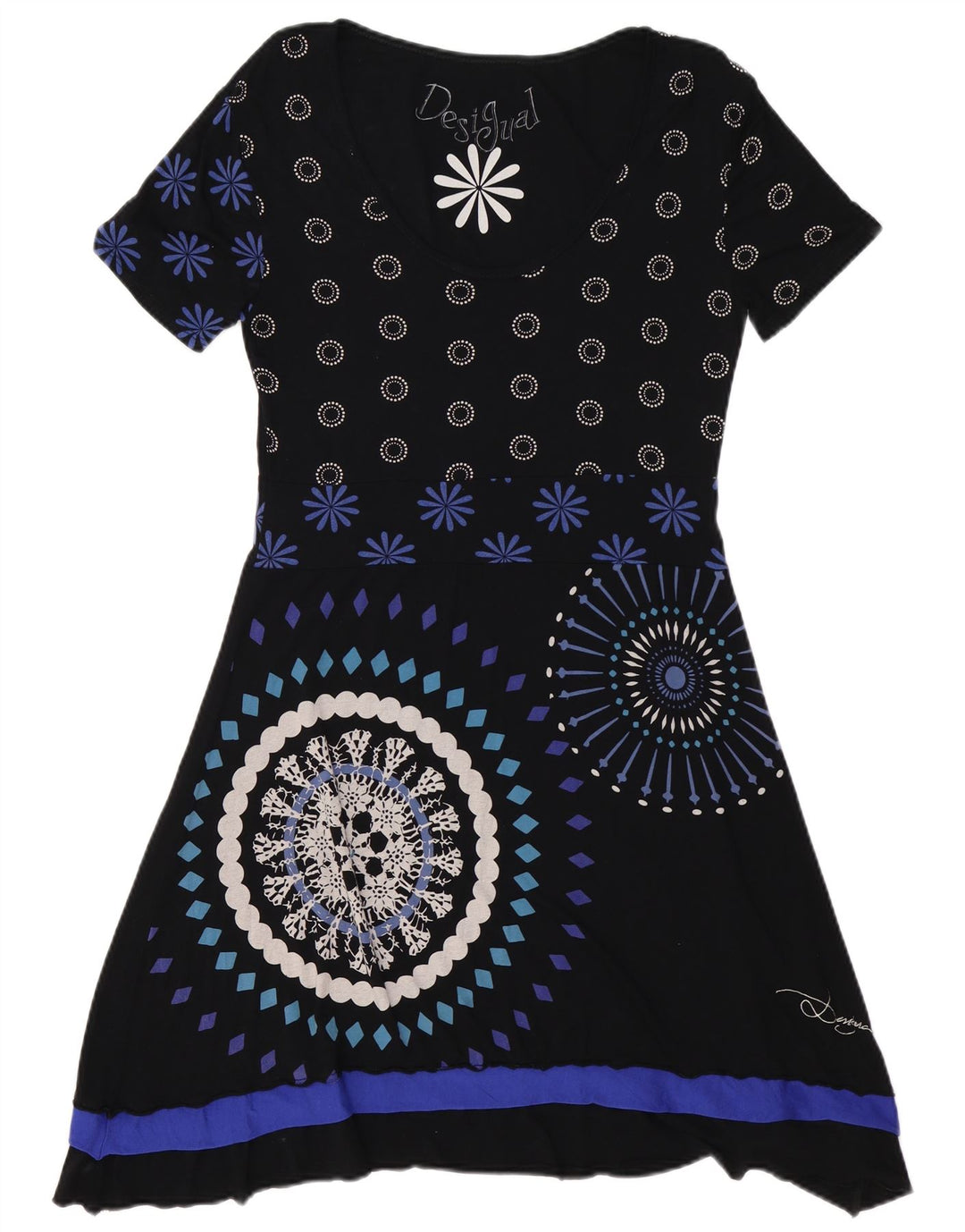 DESIGUAL Vestido acampanado para mujer ES 40 XL Viscosa floral negra