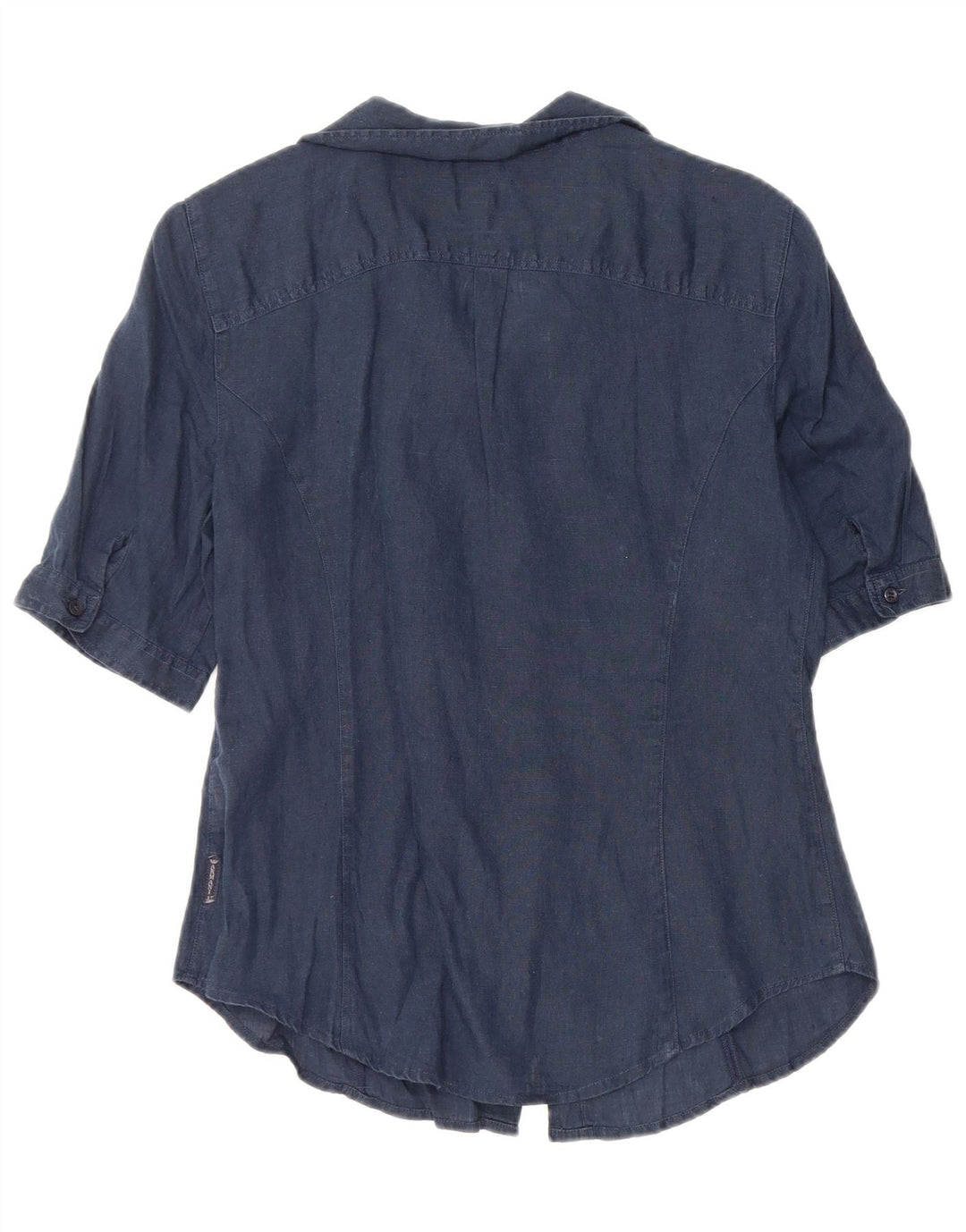 ARMANI JEANS Blusa camisera de manga corta para mujer UK 12 Medium Navy Blue Linen