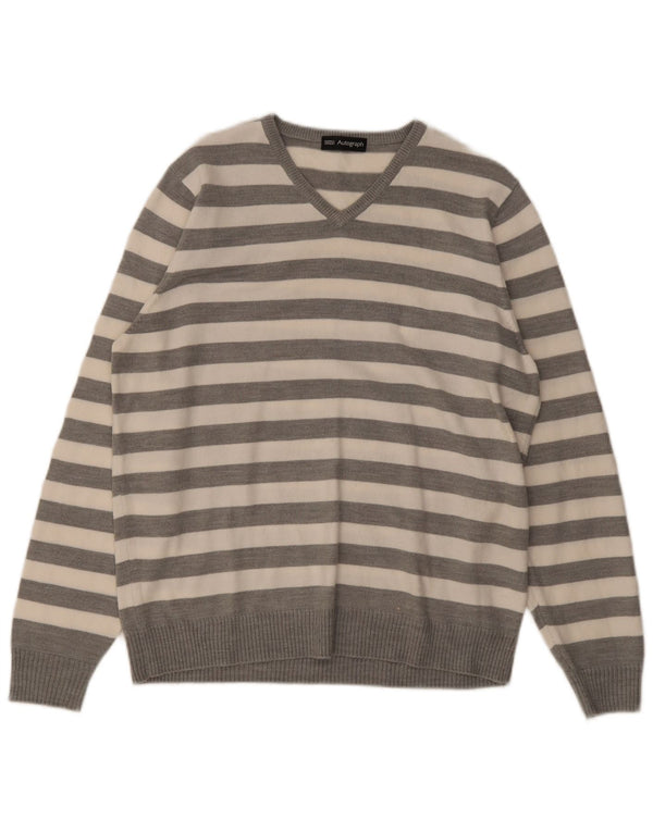 Marks & Spencer Suéter con Cuello en V Autograph para Hombre Rayas Gris Medio