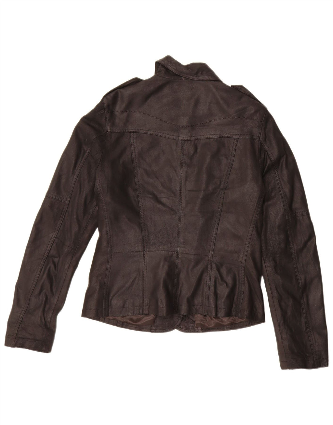 Lapo Galleri Chaqueta de cuero militar para mujer UK 10 Small Black