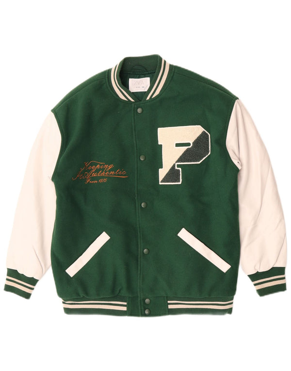 Zara Boys Graphic Varsity Jacket 11-12 años Verde Colorblock Poliéster