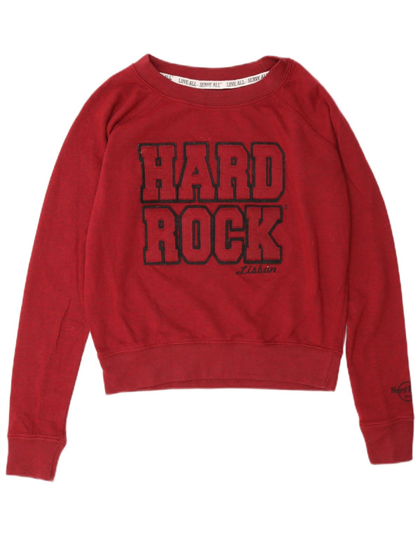 Hard Rock Cafe Mujer Lisbon Graphic Sudadera Jumper UK 10 Small Borgoña