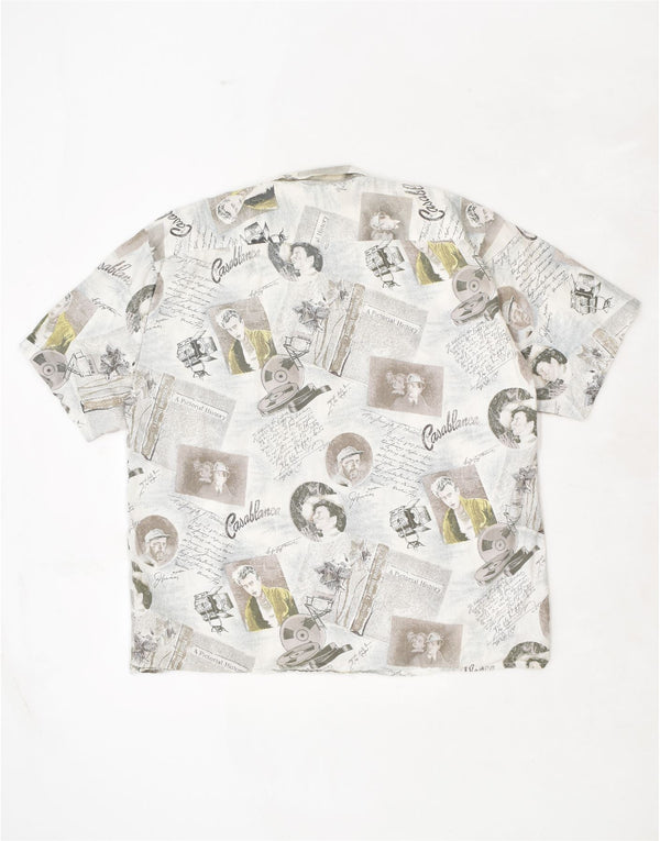 VINTAGE Camisa gráfica de manga corta para hombre Talla 43/44 XL Algodón blanco