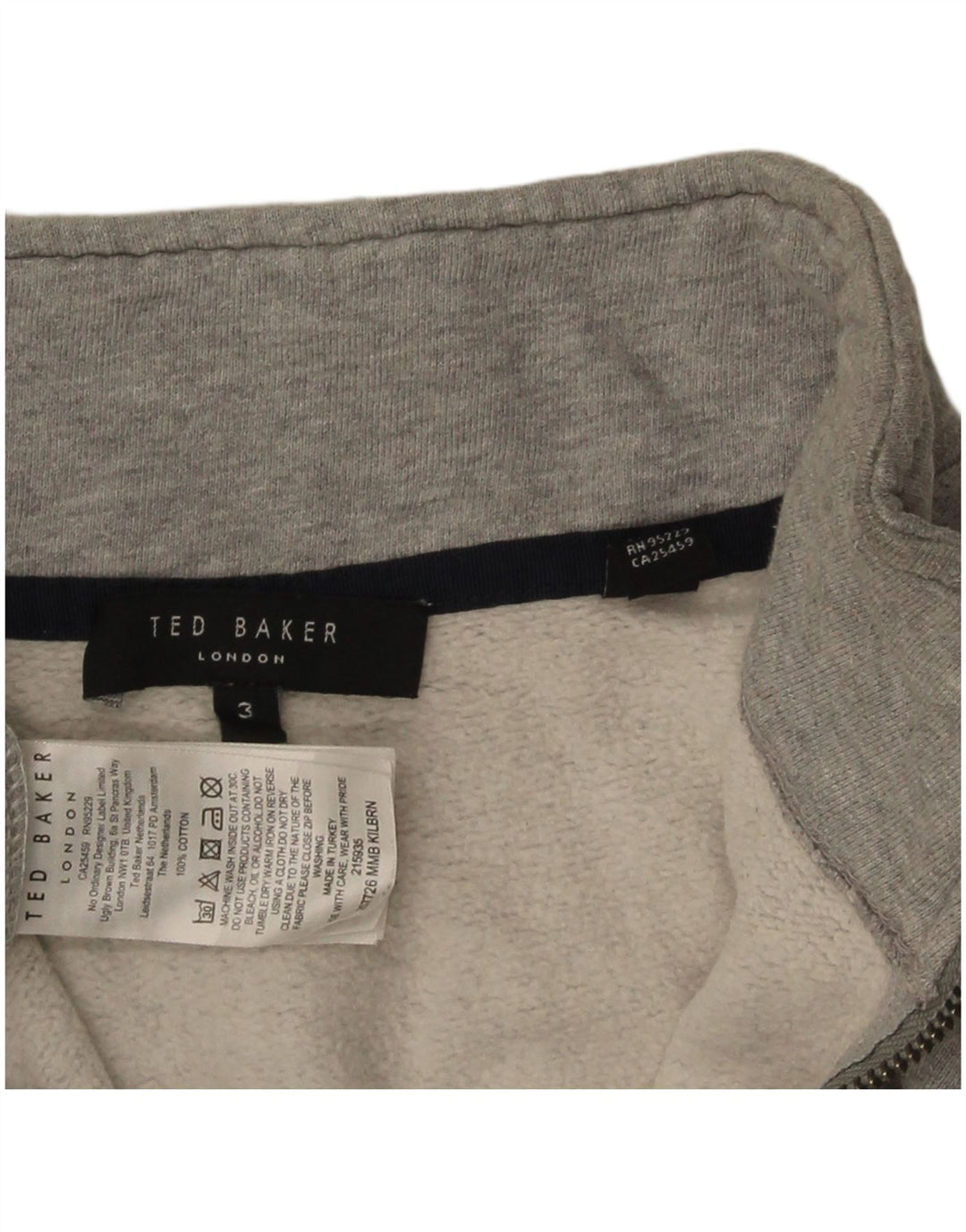Ted Baker Sudadera con cuello y cremallera para mujer, talla 3, algodón gris medio