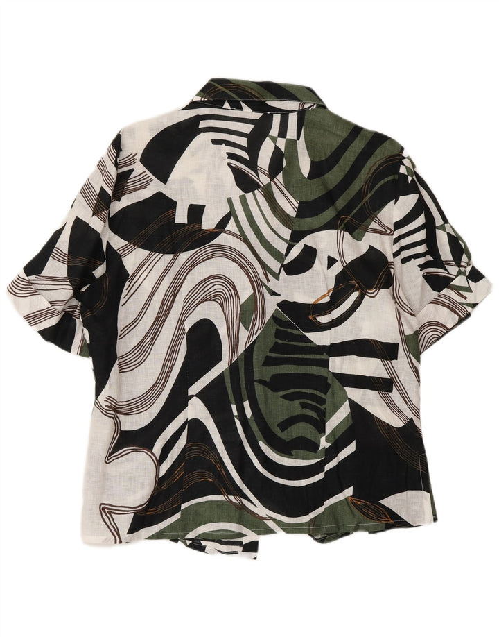 Marronetto Camisa de Manga Corta con Estampado Abstracto para Mujer IT 52 2XL Lino Verde