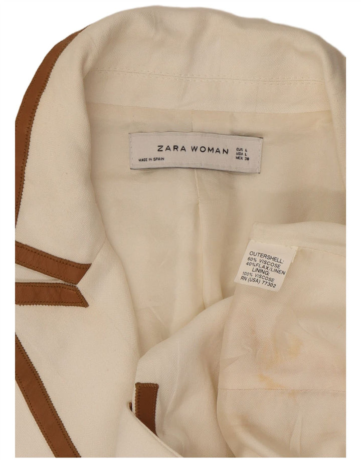 Zara Chaqueta Blazer De 1 Botón Para Mujer UK 46 Large Viscosa Blanca