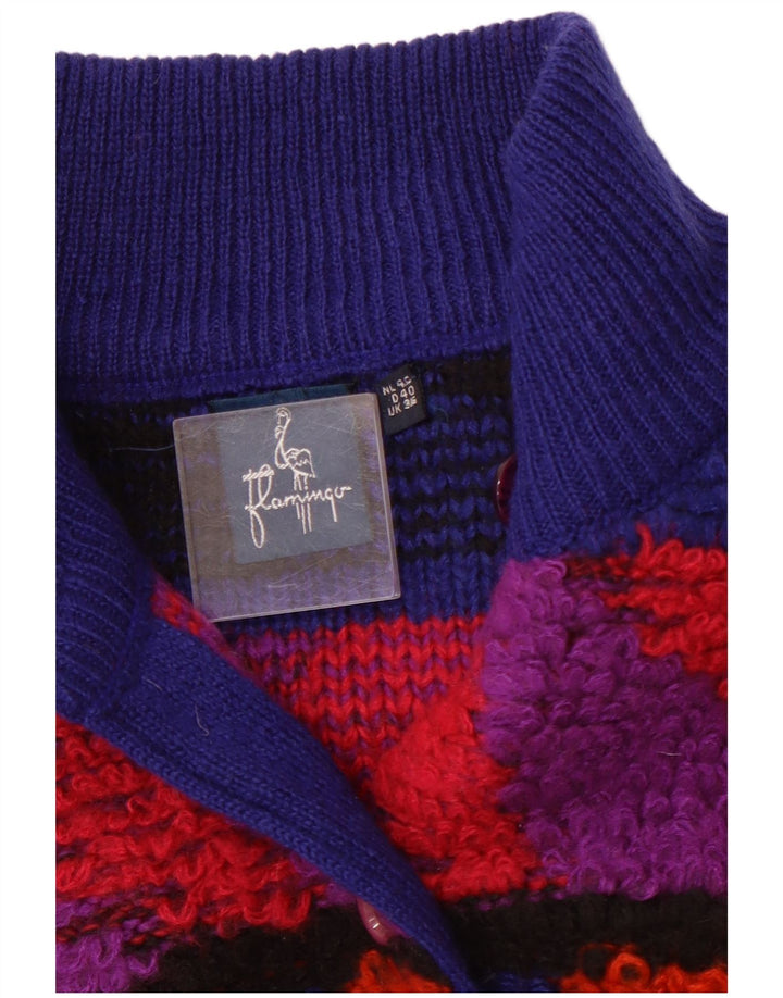 VINTAGE Mujer Cardigan Suéter EU 40 Azul Medio Acrílico Geométrico