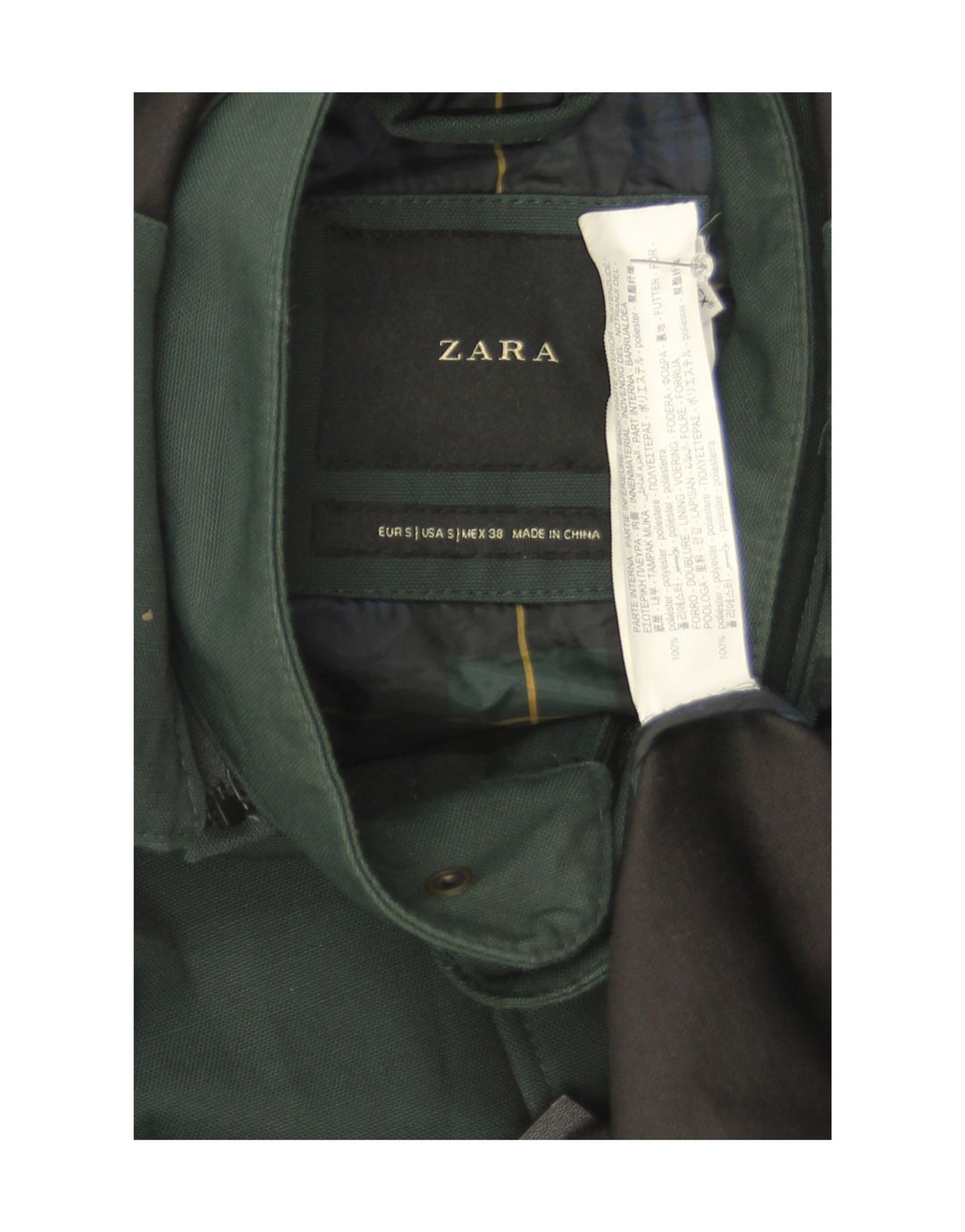 Zara Mens Chaqueta Parka Con Capucha UK 36 Small Verde
