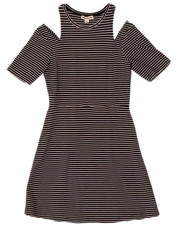 Whistles Vestido con hombros descubiertos para mujer, talla 40, talla pequeña, viscosa negra a rayas