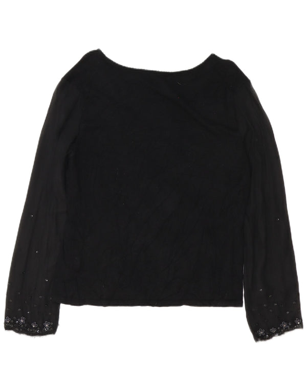 Marella Blusa de manga larga para mujer UK 46 Grande Viscosa floral negra