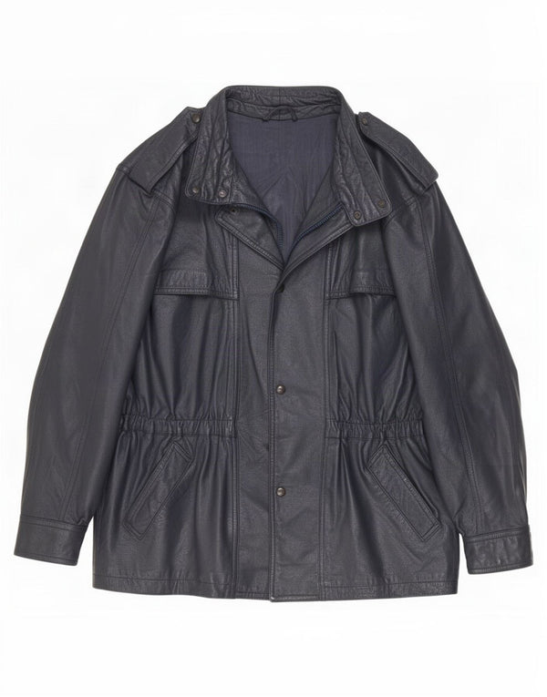 Chaqueta de cuero vintage para hombre Reino Unido 44 2XL Azul marino