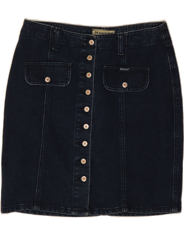 VINTAGE Falda vaquera para mujer IT 40 Pequeña W27 Azul marino