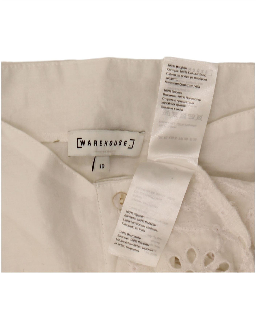 WAREHOUSE Blusa de manga corta para mujer UK 10 Small White Poliéster