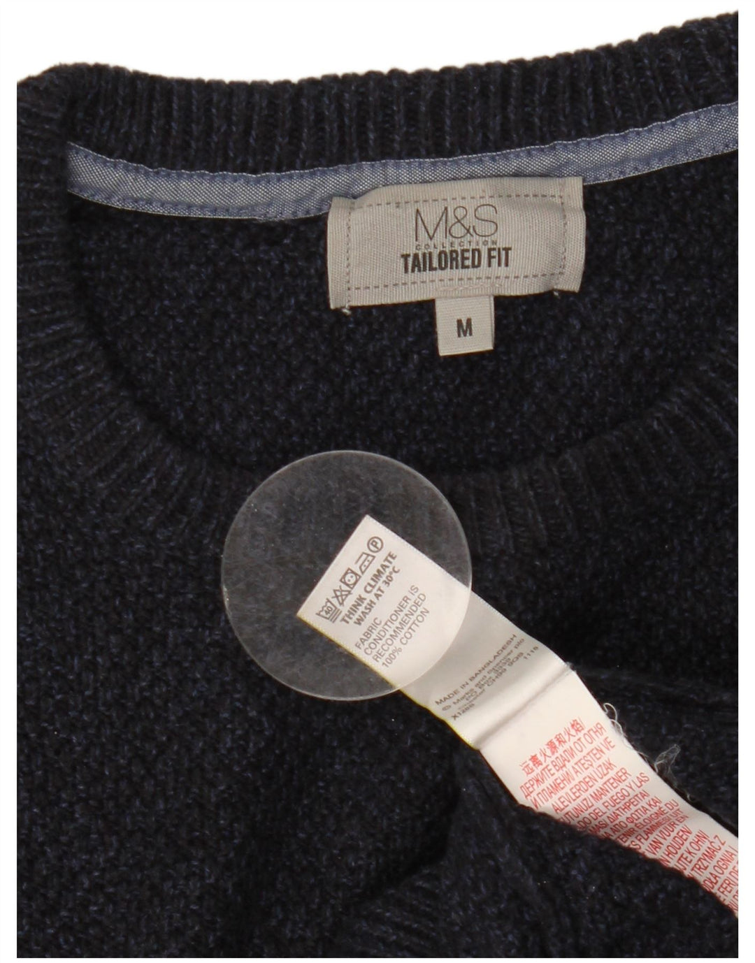 Marks & Spencer Suéter tipo jersey con cuello redondo y corte entallado para hombre Azul marino mediano