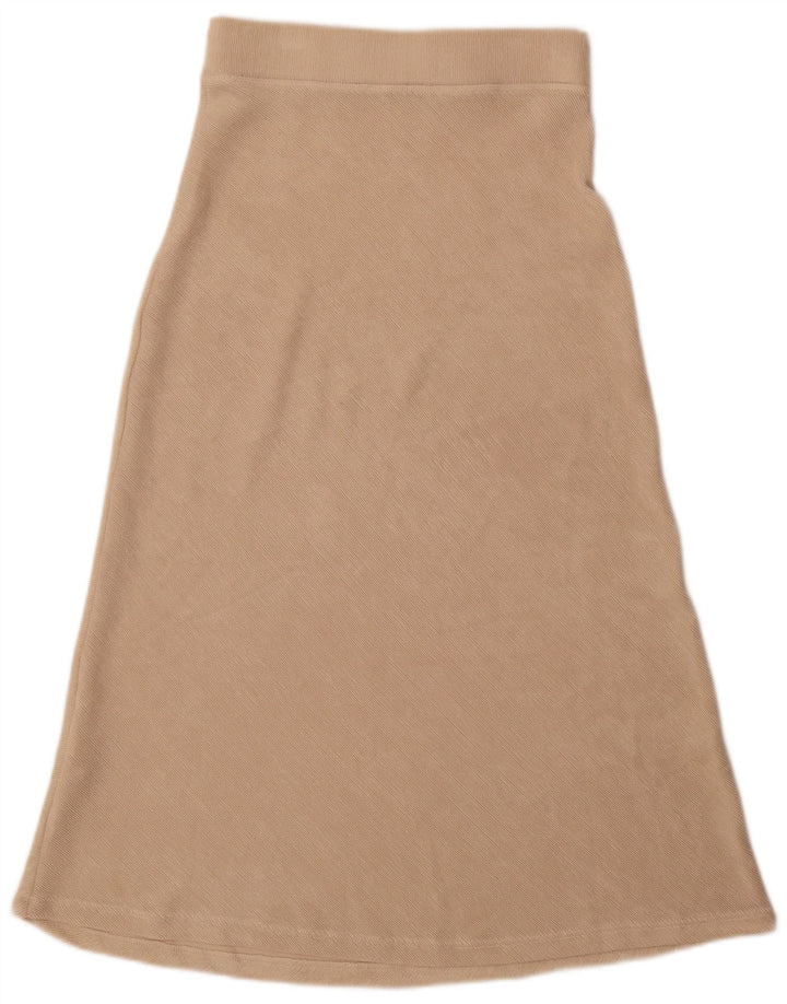 Zara Mujer Falda Acampanada De Cintura Alta Mediana W28 Poliéster Beige