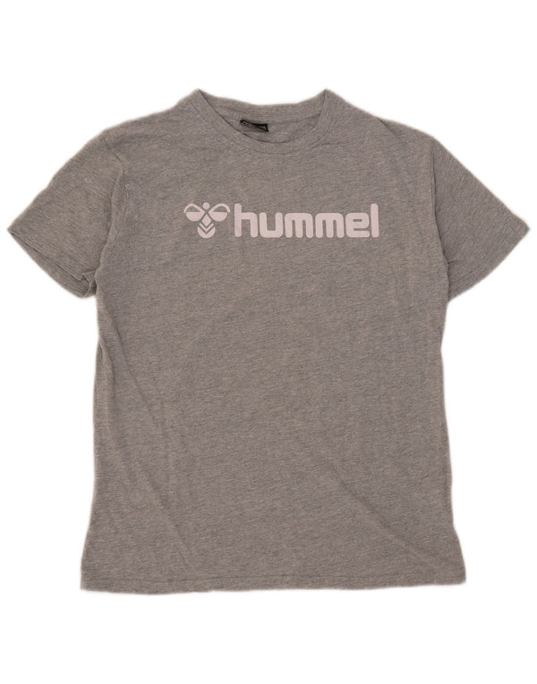 Hummel Camiseta gráfica para hombre Top de algodón moteado gris medio
