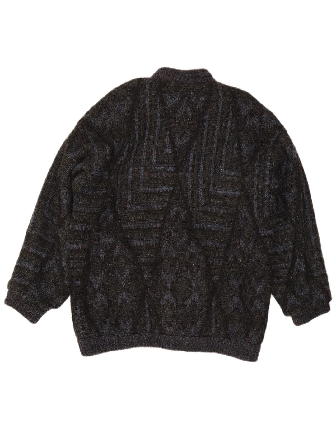 Vintage hombres Cardigan suéter grande negro geométrico