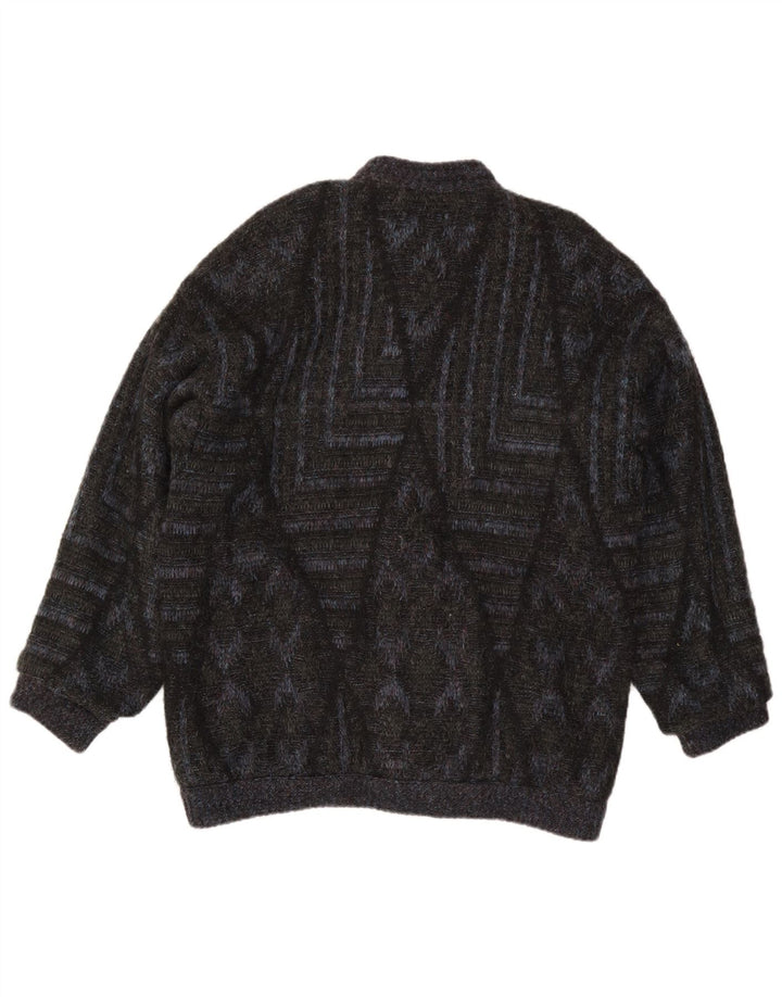 Vintage hombres Cardigan suéter grande negro geométrico