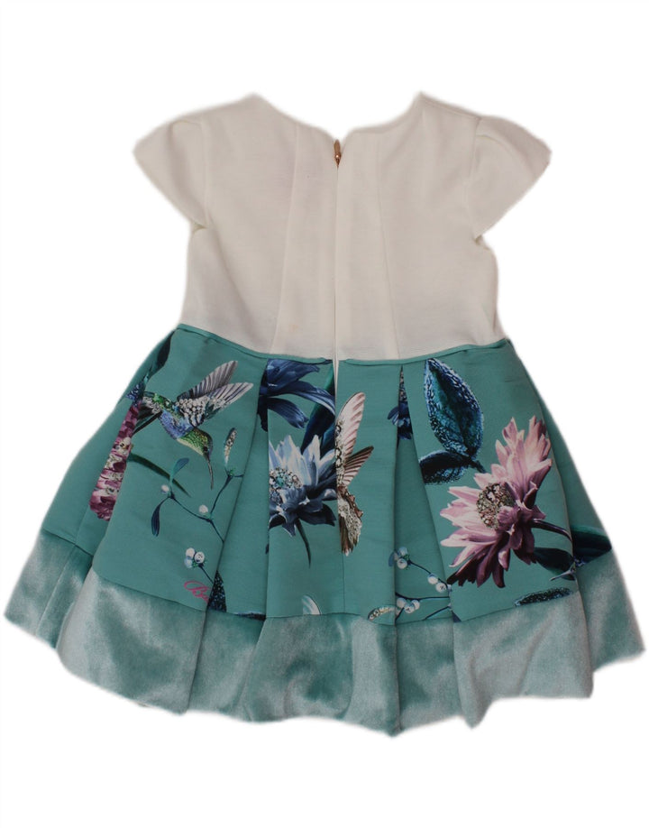 TED BAKER Vestido acampanado para niñas de 9 a 12 meses, poliéster floral blanco