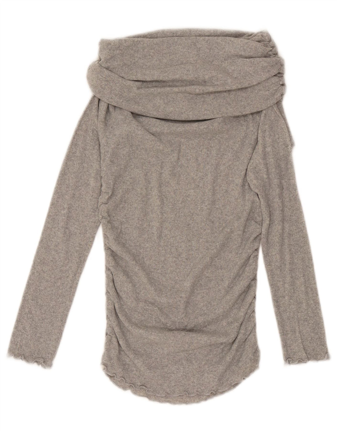 Zara Mujer Top Con Cuello Vuelto Manga Larga UK 42 Gris Medio Moteado
