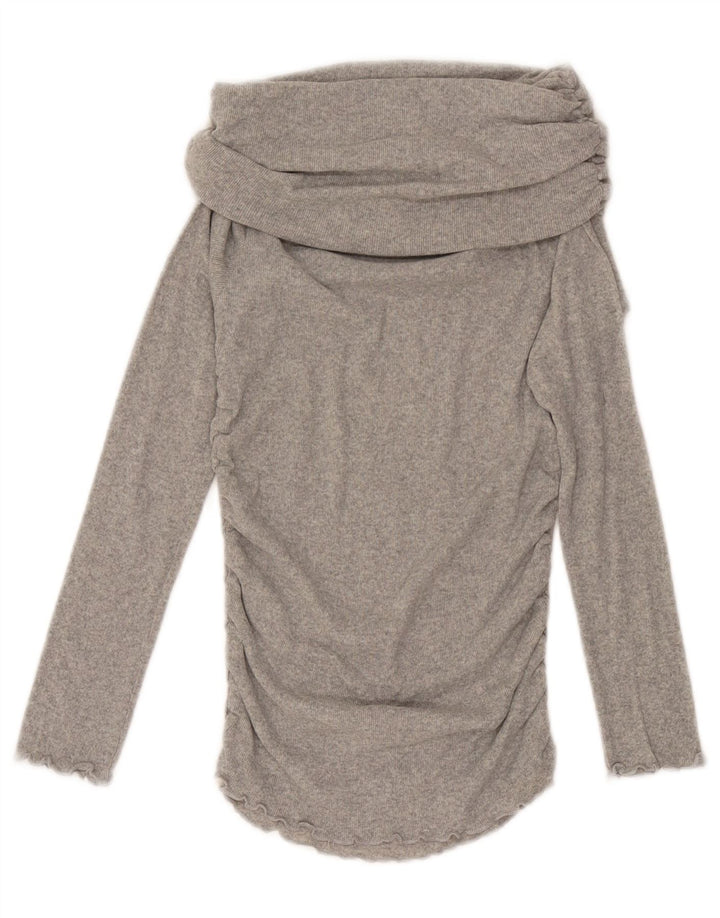 Zara Mujer Top Con Cuello Vuelto Manga Larga UK 42 Gris Medio Moteado