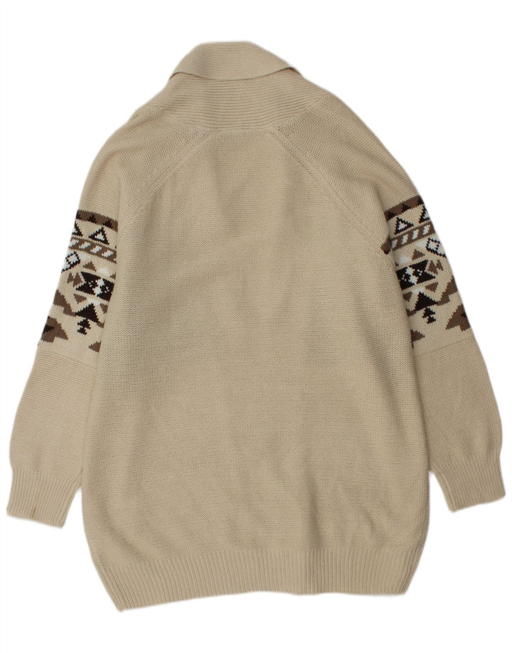 JANINA Suéter tipo cárdigan largo de gran tamaño para mujer EU 48 2XL Beige Fair Isle