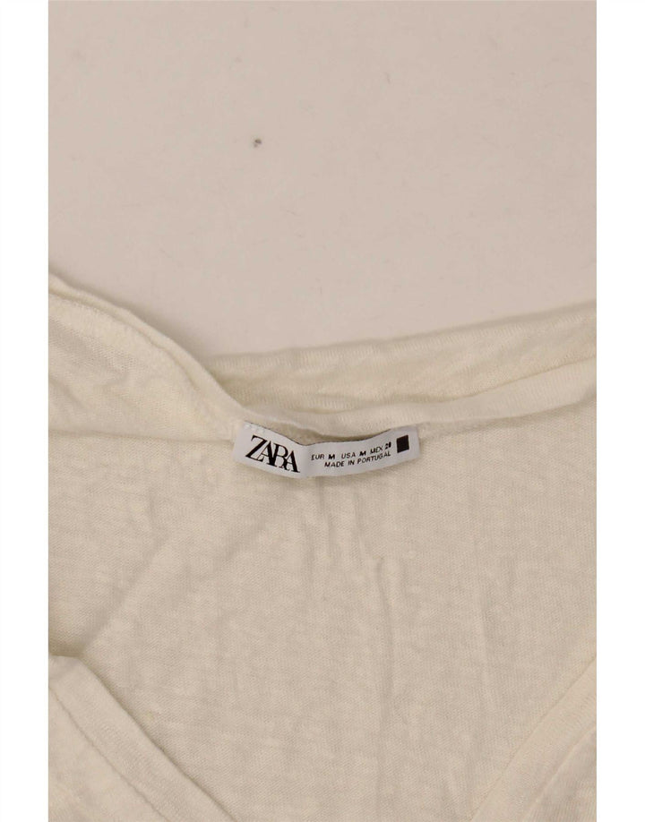 Zara Mujer Crop Camiseta Top UK 12 Medium Blanco