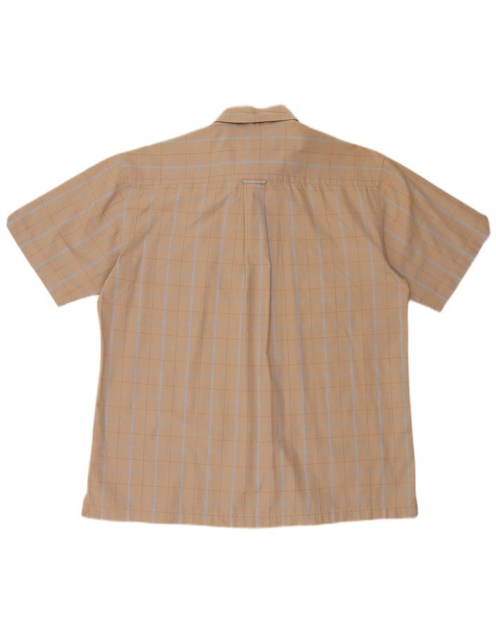Ben Sherman Camisa de manga corta para hombre con cuadros beige grandes