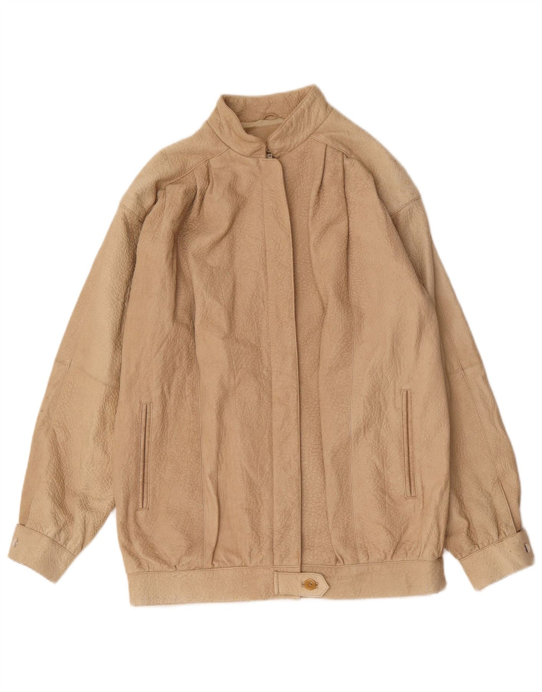 Vintage mujer chaqueta de cuero de gran tamaño EU 36 pequeño beige animal print