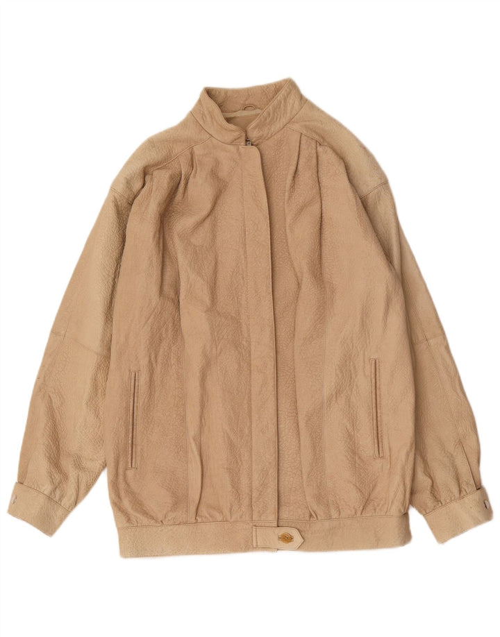 Vintage mujer chaqueta de cuero de gran tamaño EU 36 pequeño beige animal print