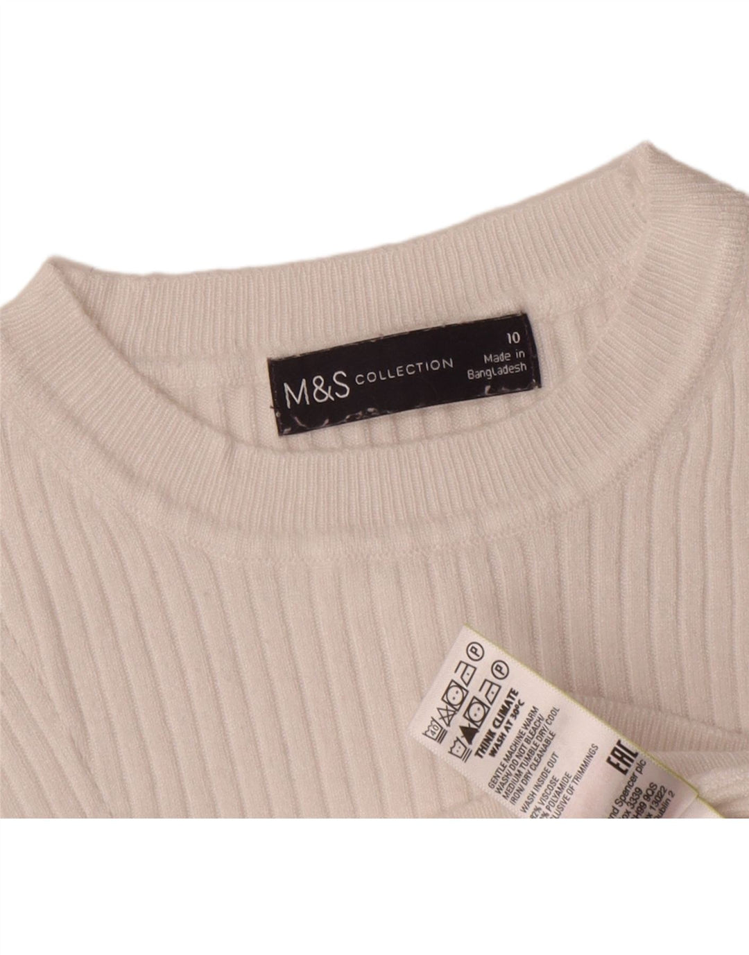 Marks & Spencer Suéter Corto con Cuello Redondo para Mujer UK 10 Small White