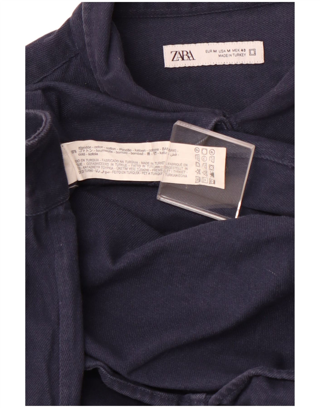 ZARA Hombre Camisa Franela Mediana Azul Marino Algodón