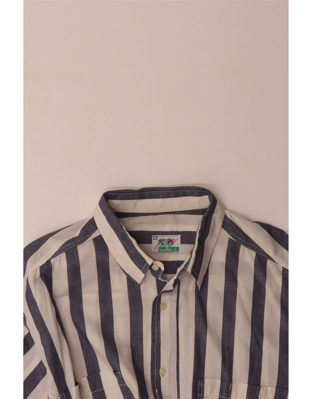 BENETTON Camisa de manga corta para hombre grande azul marino a rayas