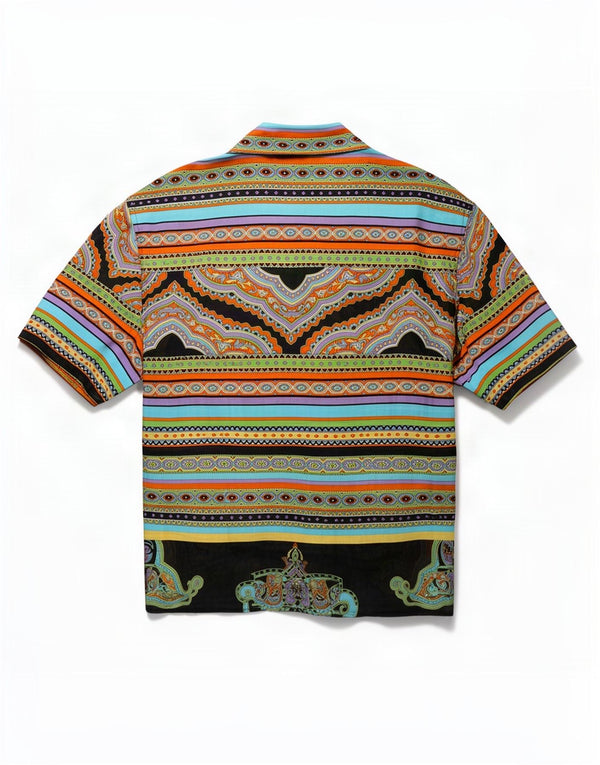 Vintage mujer camisa de manga corta blusa Reino Unido 16 grande multicolor Paisley