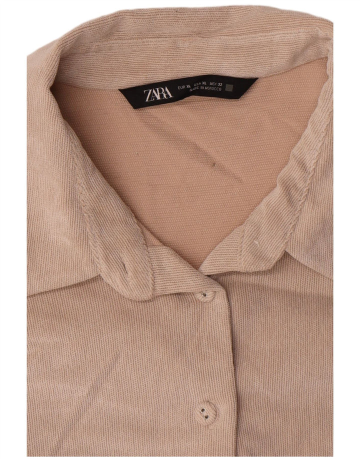Zara Mujer Camisa Oversize ES 40 XL Poliéster Beige