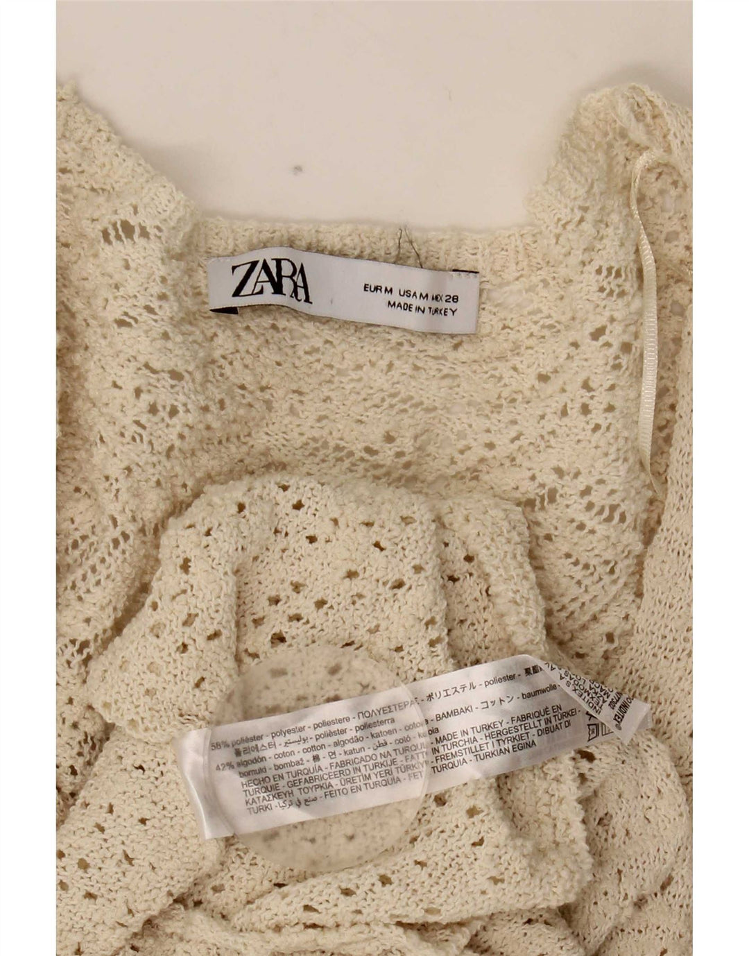 Zara Vestido tipo jersey de manga 3/4 para mujer, Reino Unido 42, poliéster blanco mediano