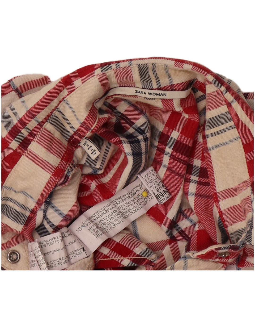 Zara Camisa de franela para mujer UK 44 Algodón a cuadros rojo mediano