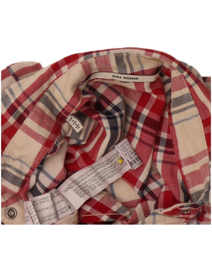 Zara Camisa de franela para mujer UK 44 Algodón a cuadros rojo mediano