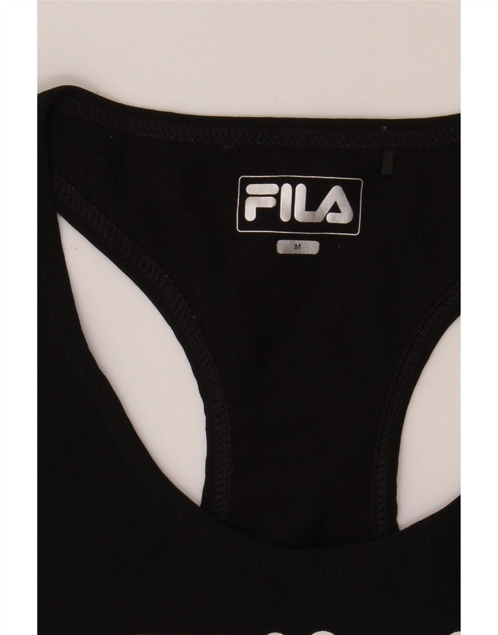 FILA Womens Graphic Vest Top UK 12 Medium Black Colourblock Polyester Vintage Fila and Second-Hand Fila from Messina Hembry 
