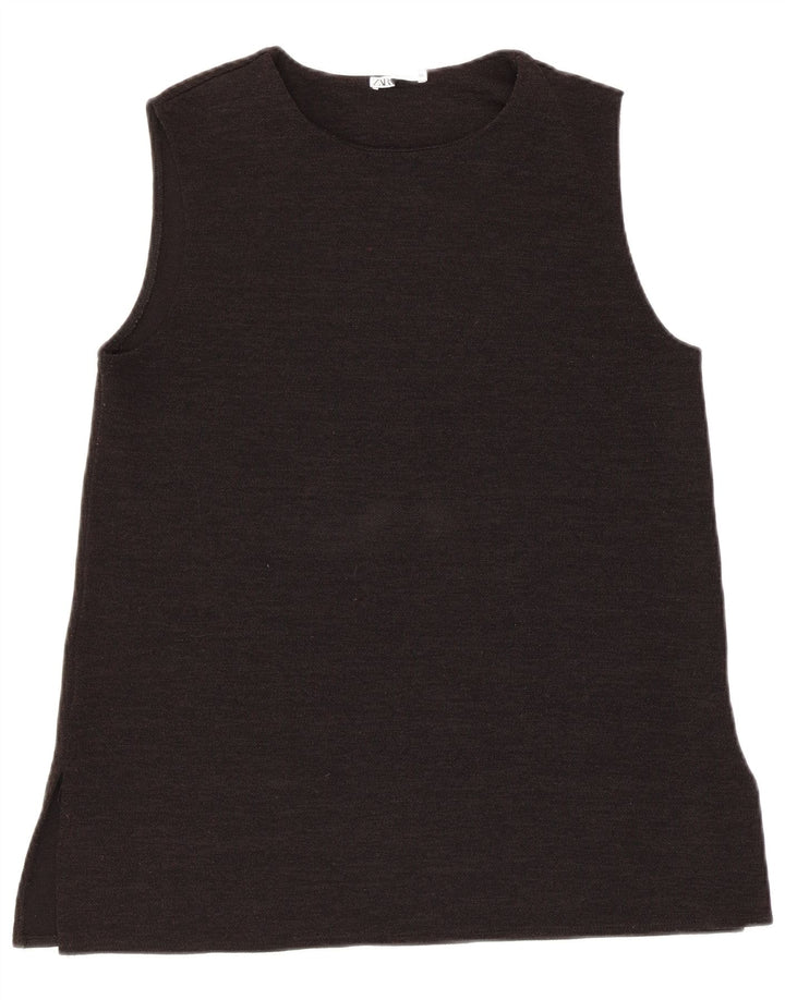 ZARA Mujer Chaleco Top UK 12 Medium Negro