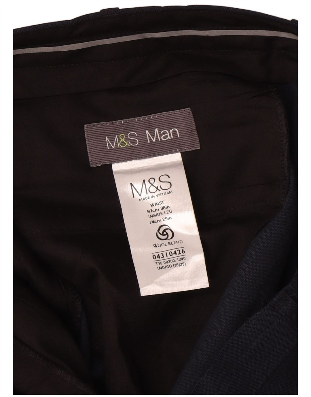 Marks & Spencer Pantalón chino con pinzas para hombre W38 L29 Lana azul marino